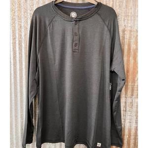NEW FLAGS & ANTHEM men's hanover long sleeve performance henley tee in charcoal
